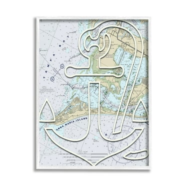 Stupell Industries Detailed Tampa Bay Florida Map Anchor Symbol , 11 x 14, Design by Lil' Rue