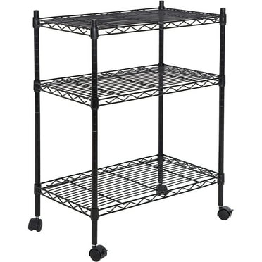 3-Tier Adjustable Shelving Unit, -Grade Steel Wire Shelving Rack with 3" Wheels, Heavy Duty Storage Chrome Shelves for Garage, Kitchen, Living Room, 24" W x 14" D x 32.75" H, Black