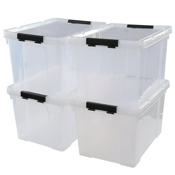 Cand 50 Quart Clear Plastic Storage Bin with Lid, 4 Pack Large Latching Box