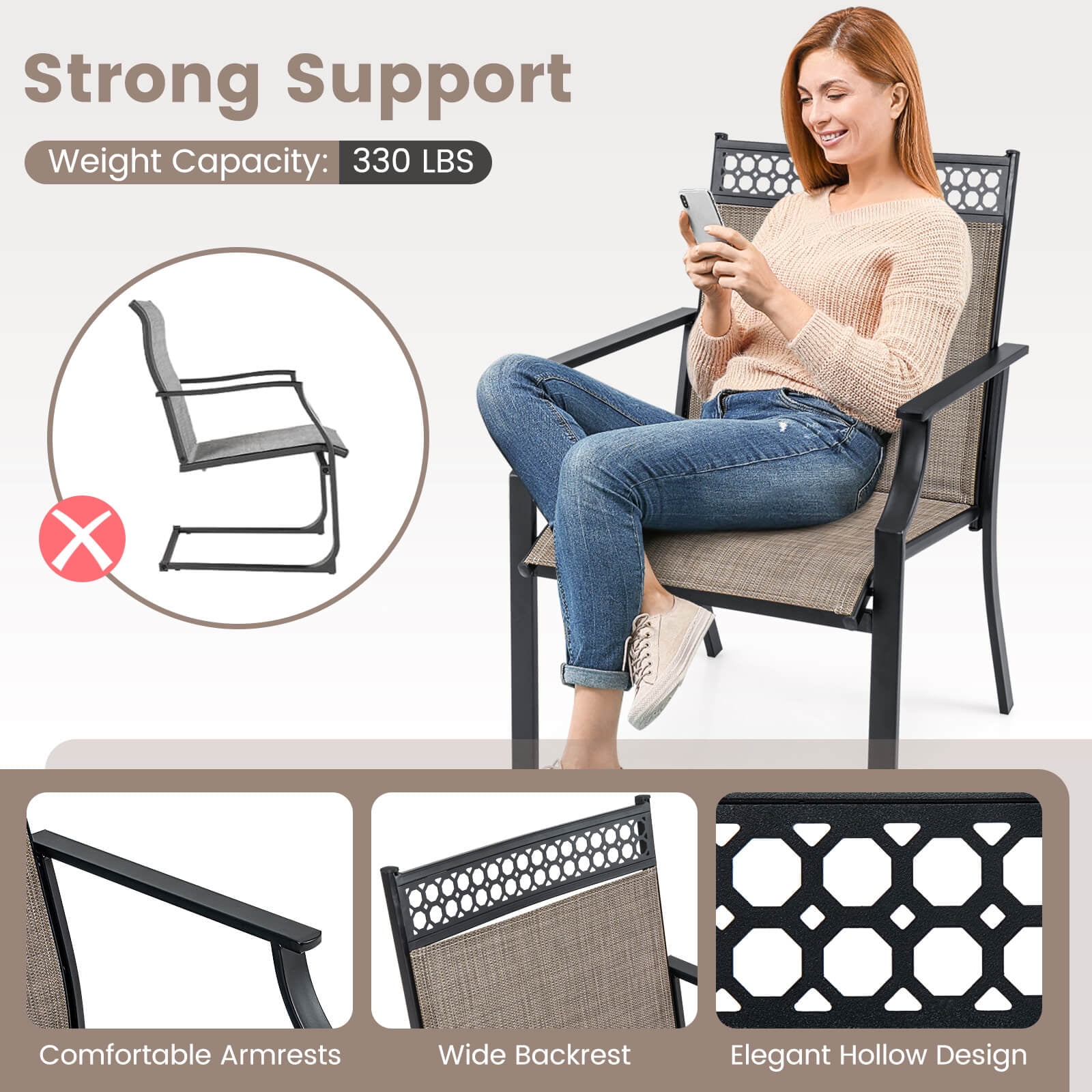 Costway Patio Chairs Set of 2 with All Weather Breathable Fabric High Backrest Coffee