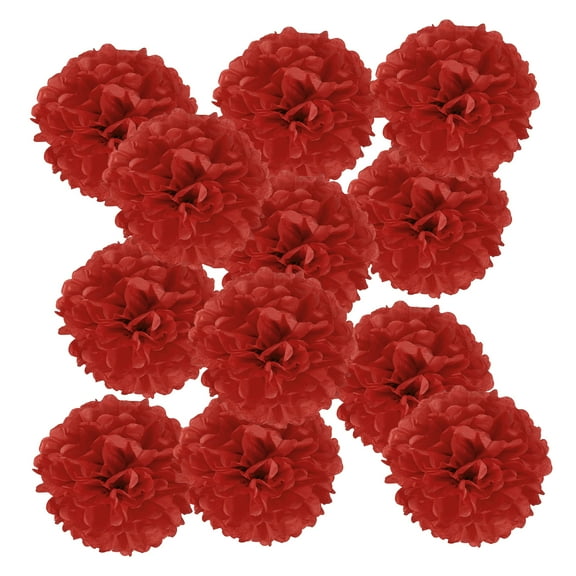 6inch Tissue Paper Pom Poms, 12PCS Pom Poms Paper Flowers Ball Tissue Paper Flowers for Wedding Bridal Shower Birthday Bachelorette Party Backdrop Decoration, Red