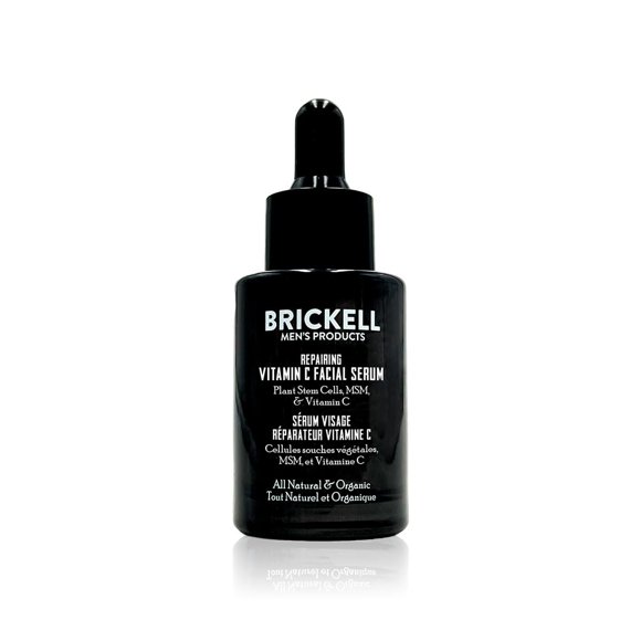 Brickell Men's Anti Aging Vitamin C Serum For Face, Repairing Night Facial Serum for Men, Natural and Organic Hyaluronic Acid Serum For Face to Diminish Wrinkles and Red