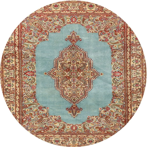 Ahgly Company Machine Washable Indoor Round Traditional Sage Green Area Rugs, 4' Round