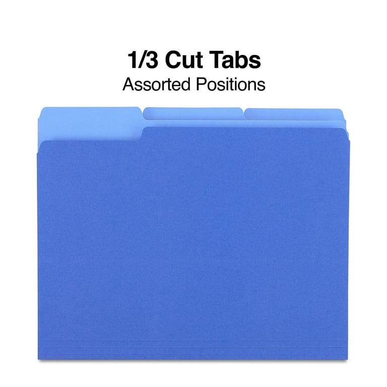 Staples Colored File Folders - Letter Size, 3-Tab, Blue, 100 Per Box