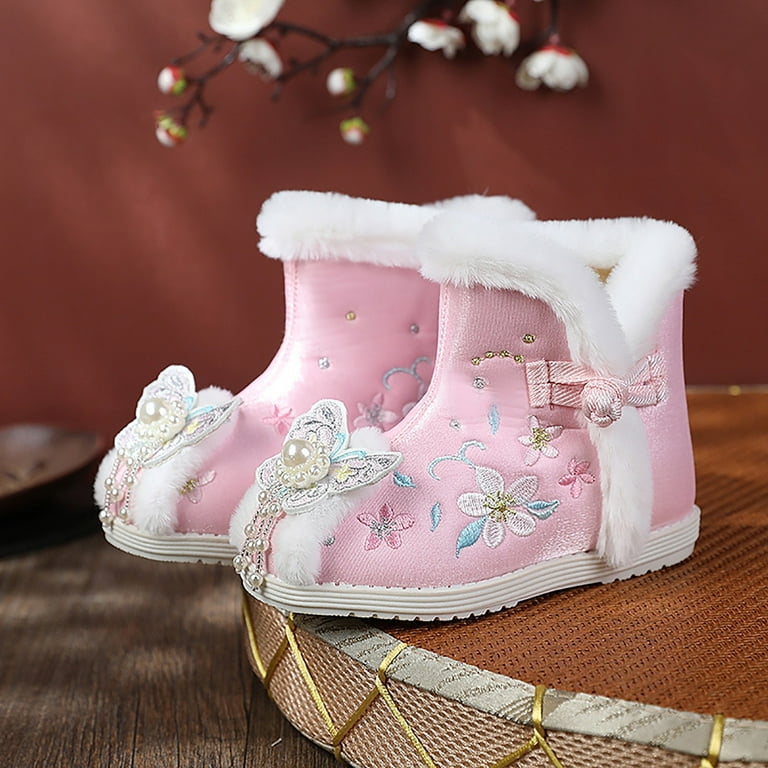 Cathalem Snow Boots for Girls Size 1 Ethnic Style Cotton Boots For Toddler  Gilrs Cloth Shoes Warm Winter Snow Creature Boots Pink 10.5 Years 
