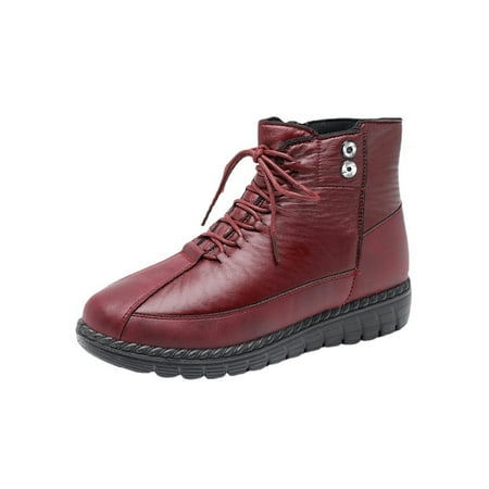 

Woobling Womens Snow Boots Round Toe Winter Shoes Plush Lining Ankle Boot Casual Comfort Shoe Comfy Short Bootie Soft Sole Lightweight Red 8