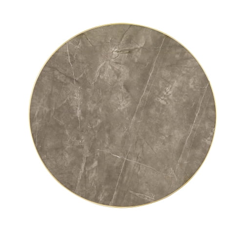 23.6-Inch Round Faux Gray Marble Bistro Table with Stainless Steel Base & Gold Trim Edge, High-Gloss Compact Dining Accent Table for Kitchen Office Balcony