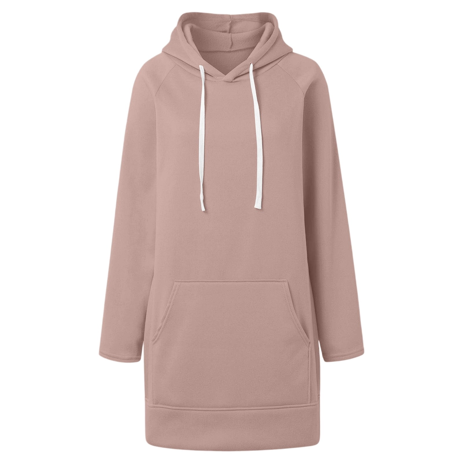 Telankuip The Warmy Oversized Hoodie Dress Women's Casual Long Sleeve Drawstring Pullover Sweatshirts Solid Color Split Hem Long Hooded Tops with Pocket Pink XL
