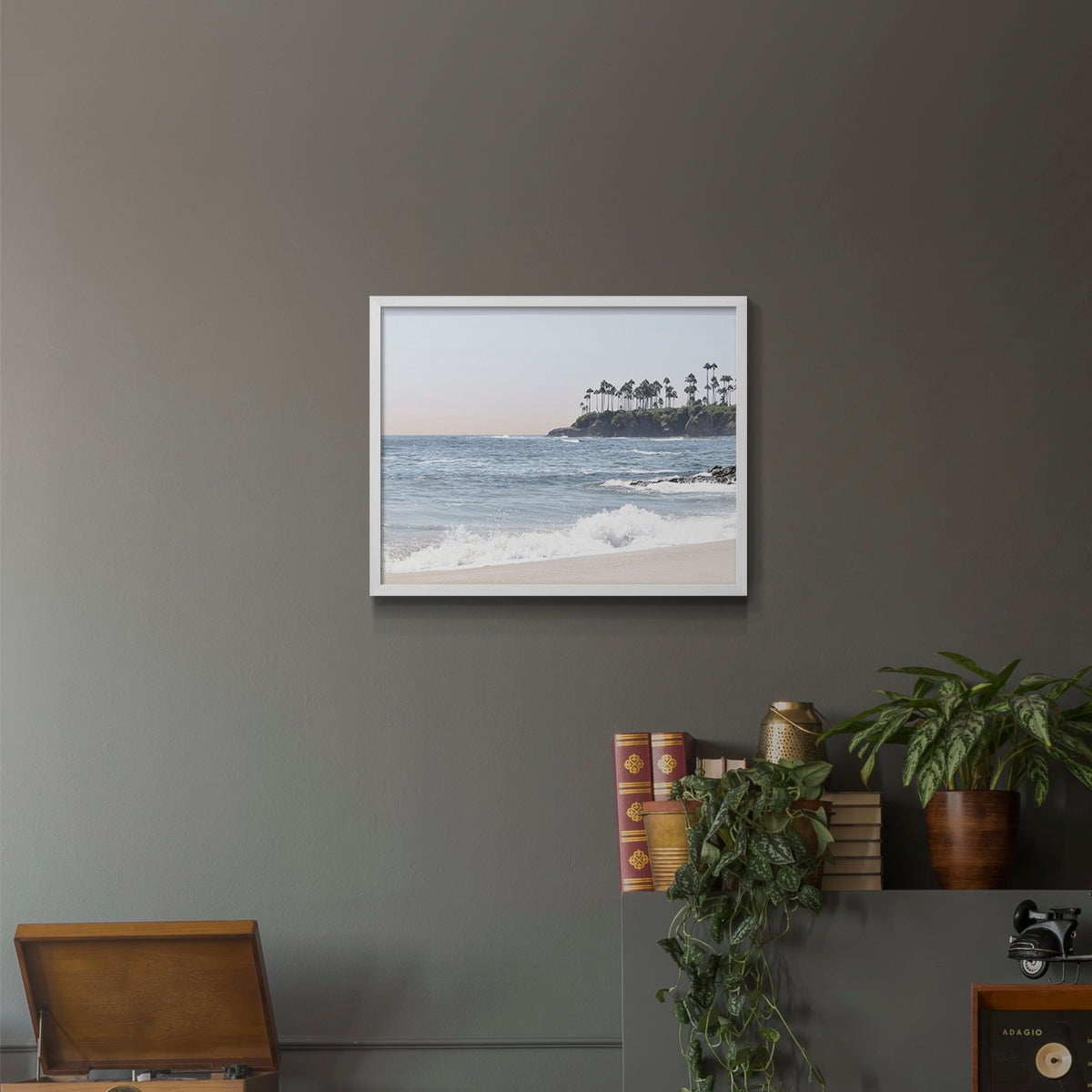 Distant Palms by Natalie Carpentieri - Restickable Framed Giclée Print