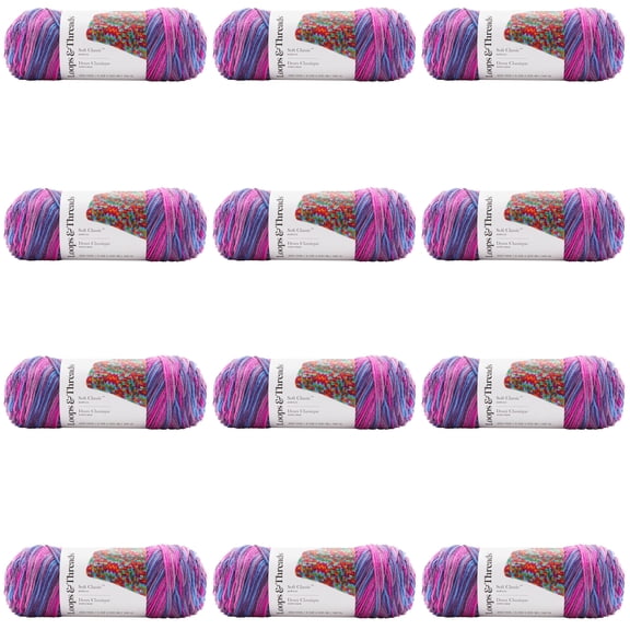 Loops & Threads Soft Classic Multi Ombre Yarn - Multicolor Yarn for Knitting, Crochet, Weaving, Arts & Crafts - Orchard Mist, Bulk 12 Pack