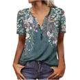 thumbnail image 2 of ICHUANYI Clearance Women's Fashion Summer V Neck Leisure Short Sleeve Buttons Printing Tops(Green, S) ICHUANYI WER2023081113368, 2 of 8