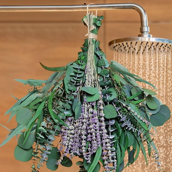 52 PCS Dried Eucalyptus Stems and Lavender Flower for Shower Hanging, 17"