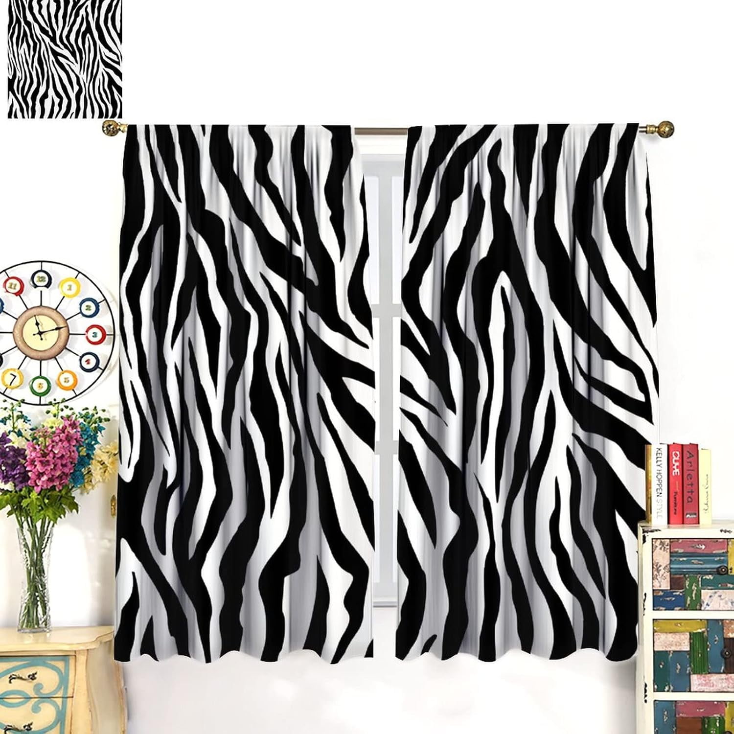 Animal Print Curtains Cow and Zebra Stripes Blackout Print Rod Pocket Window Drapes for Bedroom Living Room 52x84in