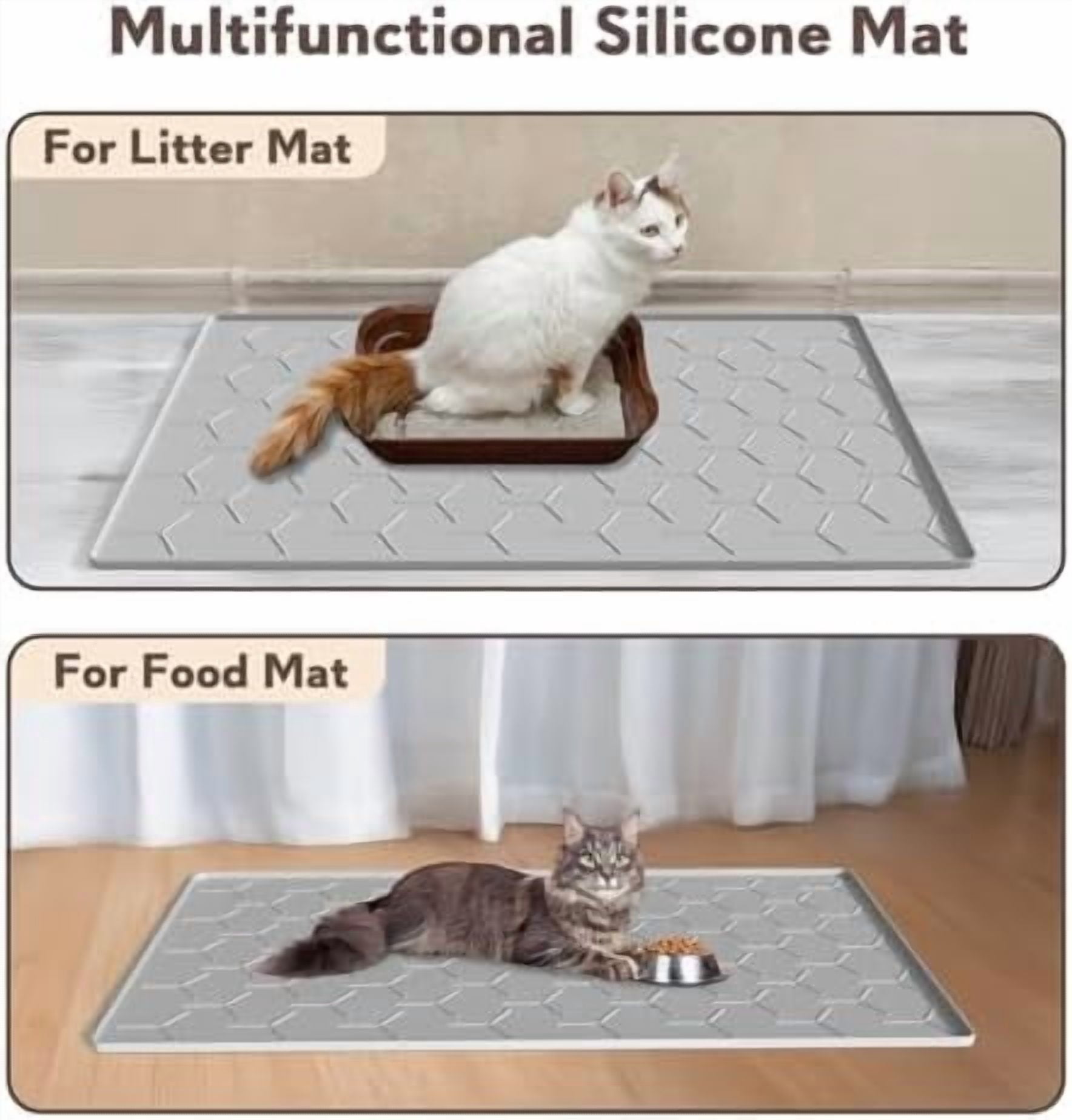Cat Litter Box Mat, Large 40" X 28" Litter Trapping Mat for Cats, Waterproof Silicone Pad for Floor, Gray
