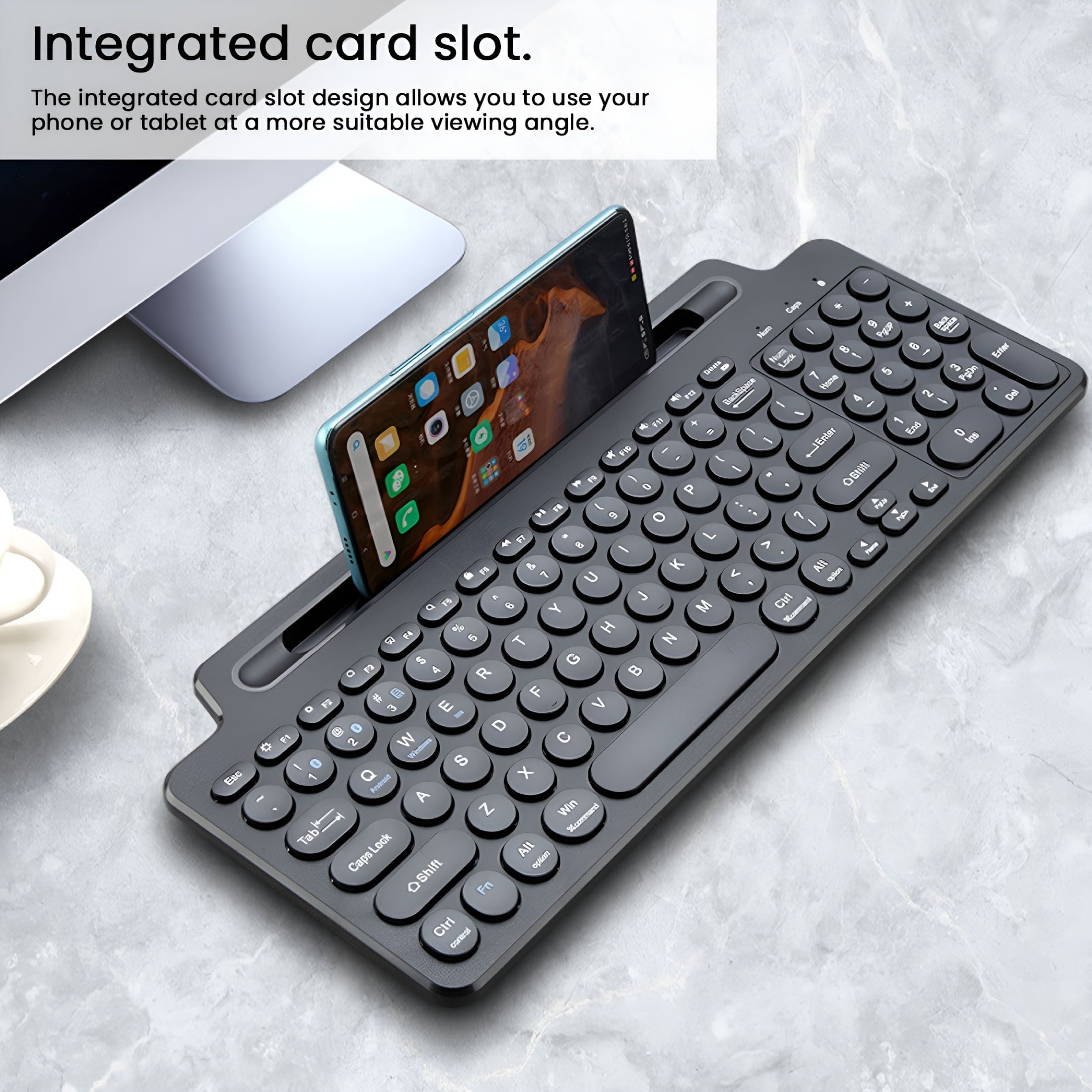 GJX Wireless Bluetooth Keyboard with Tablet/Phone Holder, Compatible with iOS, Android, Windows Tablets , Phone, PC, Laptop (Touchpad)