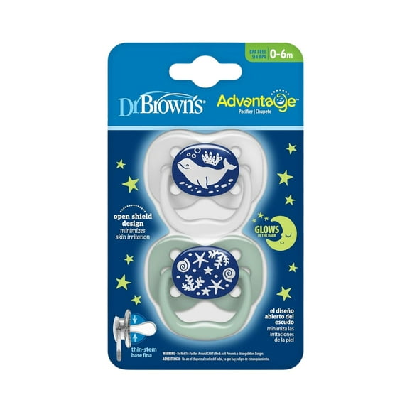 Chupón Dr Brown's Advantage 0-6 Meses Nocturno Verde Niño Brilla en la Obscuridad
