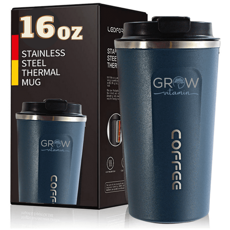 Stainless Steel Car Coffee Cup Leakproof Insulated Thermal Thermos Cup Car  Portable Travel Coffee Mug ( Matte BLUE 16oz ) 