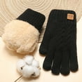 thumbnail image 2 of AWZXDE Women Winter Style Thick Double Layer Knitted Leather Label Cold Proof Warm Solid Color Screen Finger Gloves for and Comfort Black,One Size, 2 of 4