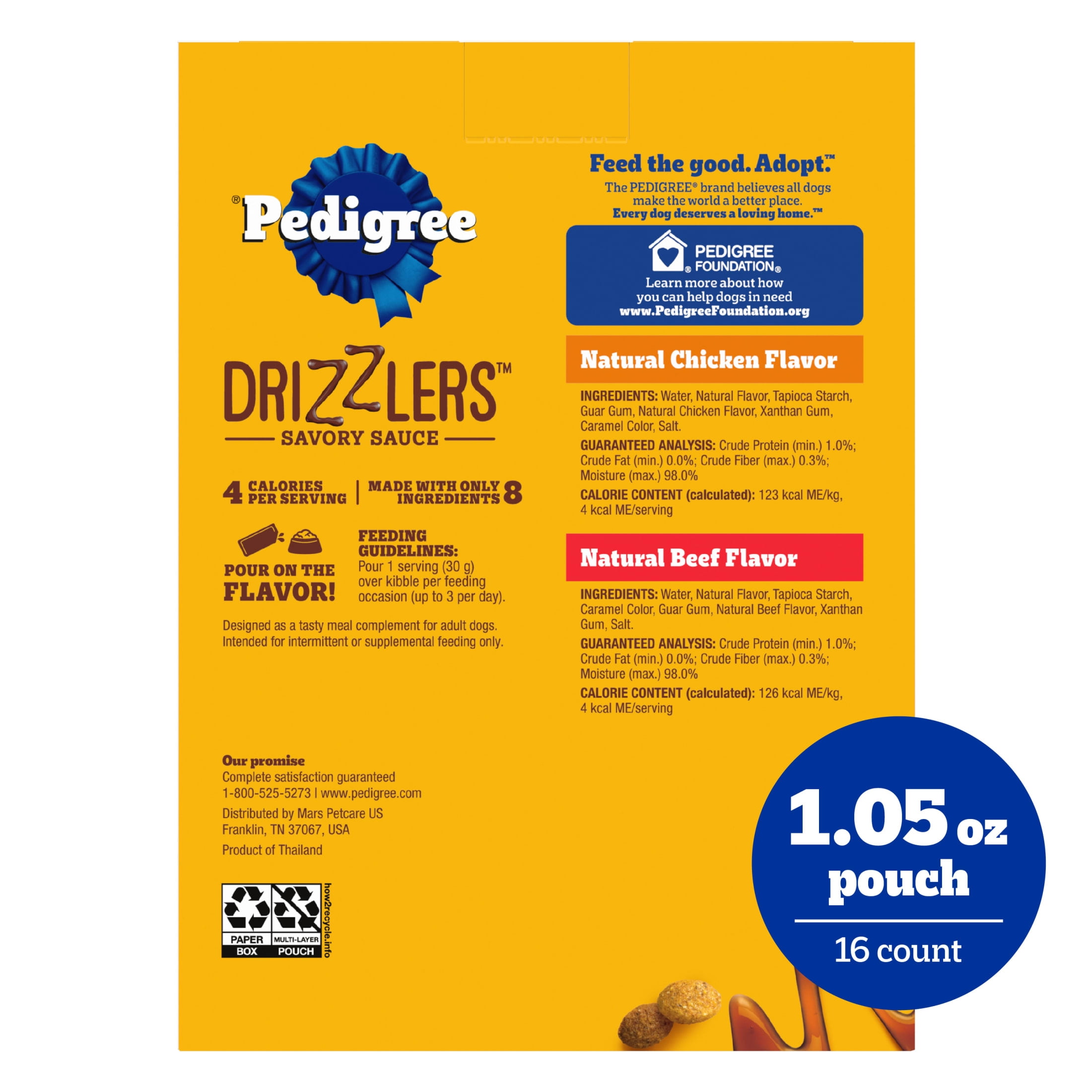 Pedigree Drizzlers Savory Sauce Multipack Wet Dog, 2.1 oz Twin Pouches, 16-Pack