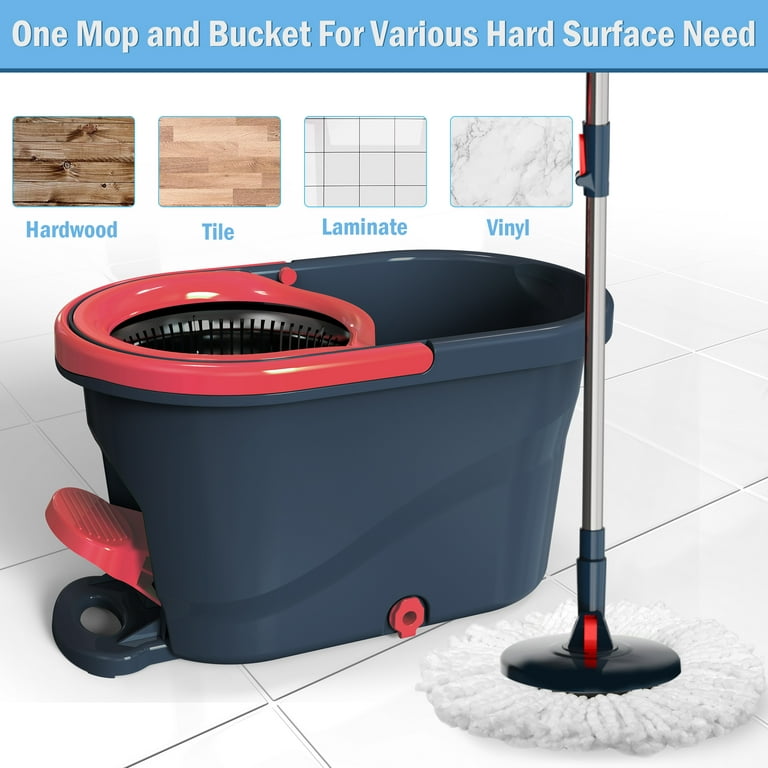 Spin Mop and Bucket w/ Wringer Set Floor Cleaning System Wet and Dry  Adjustable