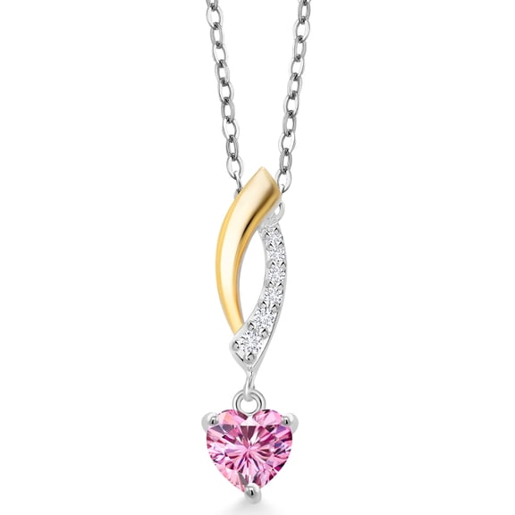 Gem Stone King 925 Silver and 10K Yellow Gold Lab Grown Diamond Pendant Necklace with Chain Pink Moissanite (0.55 Cttw)