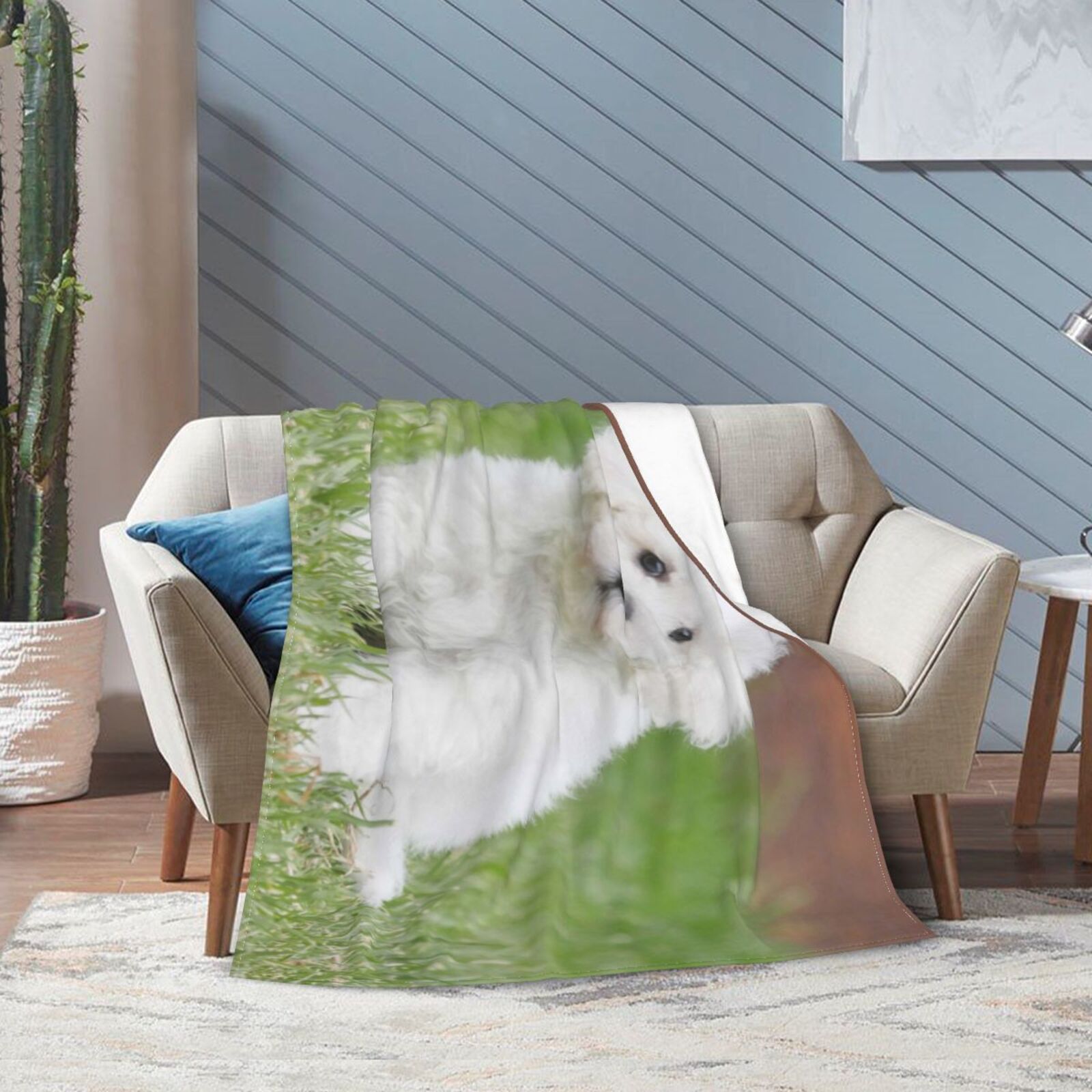 Wijzvio Bichon Frise Dog Throw Blanket Soft Fuzzy Fleece Blanket For Couch Bed Living Room Decoration 60"X50"