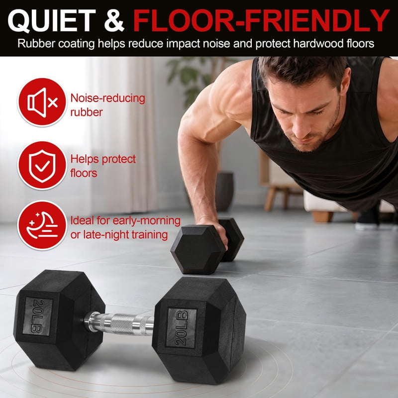 Sprint Demon 180 LB Rubber Hex Dumbbell Set , 15-30LB Free Weights Set for Home Gym Strength Training