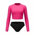 thumbnail image 4 of QIYAGBSA Swimsuit for Women 2 Piece Long Sleeve Rash Guard Cropped Top Bathing Suit with Thumbholes (Hot Pink M), 4 of 5