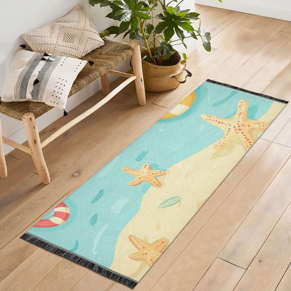 Yayeee Runner Rug for Bedroom 2'x6' Machine Washable Hallway Non Slip Mat, Blue Beach Pattern