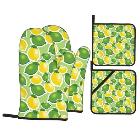 

Oven Mitts and Pot Holders Sets 4 pcs cartoon green yellow Lemon Non-Slip Oven Gloves Potholders Soft Quilted Lining Heat Resistant Gloves Hot Pads for Kitchen Cooking Baking