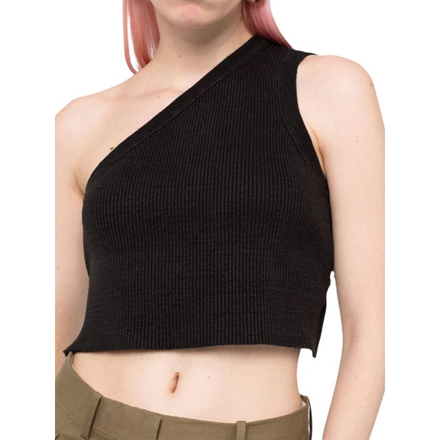 VISgogo Camisola Femenina, Color Sólido Un Hombro Tejido Chaleco Sin Respaldo Crop Tops Traje De Verano, S/M/L VISgogo moda