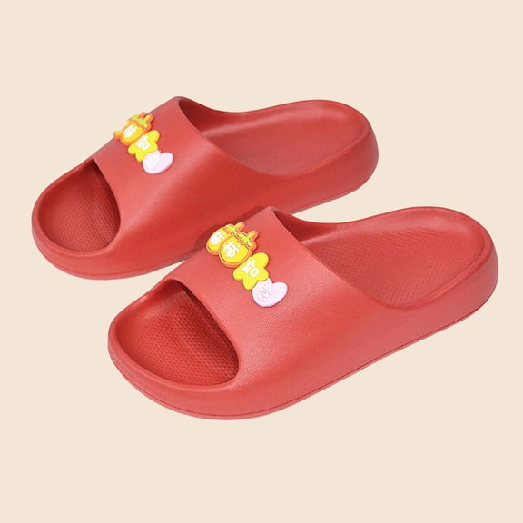 Eltusu Girls Slides Slippers, Summer Non-Slip Open Toe Soft Kids Sandals Red Size 1(Big Kids)