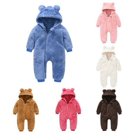 

Elainilye Fashion Infant Baby Jumpsuit Boys Girls Plush Romper Cute Bear Ears Winter Thick Jumpsuit Sizes Newborn-24M