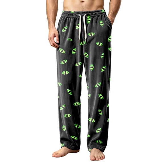 WULMLEO Men's Halloween Funny Pants Corduroy Printed Graphic Spider Wide Leg Baggy Fall Pajamas Casual Soft Ghost Sweatpants with Pockets Dark Green M