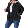 thumbnail image 4 of Chaqueta de mezclilla para mujer de tallas grandes Agnes Orinda con capucha desmontable con cordón y bolsillos, chaquetas de mezclilla 3X negra, 4 of 6