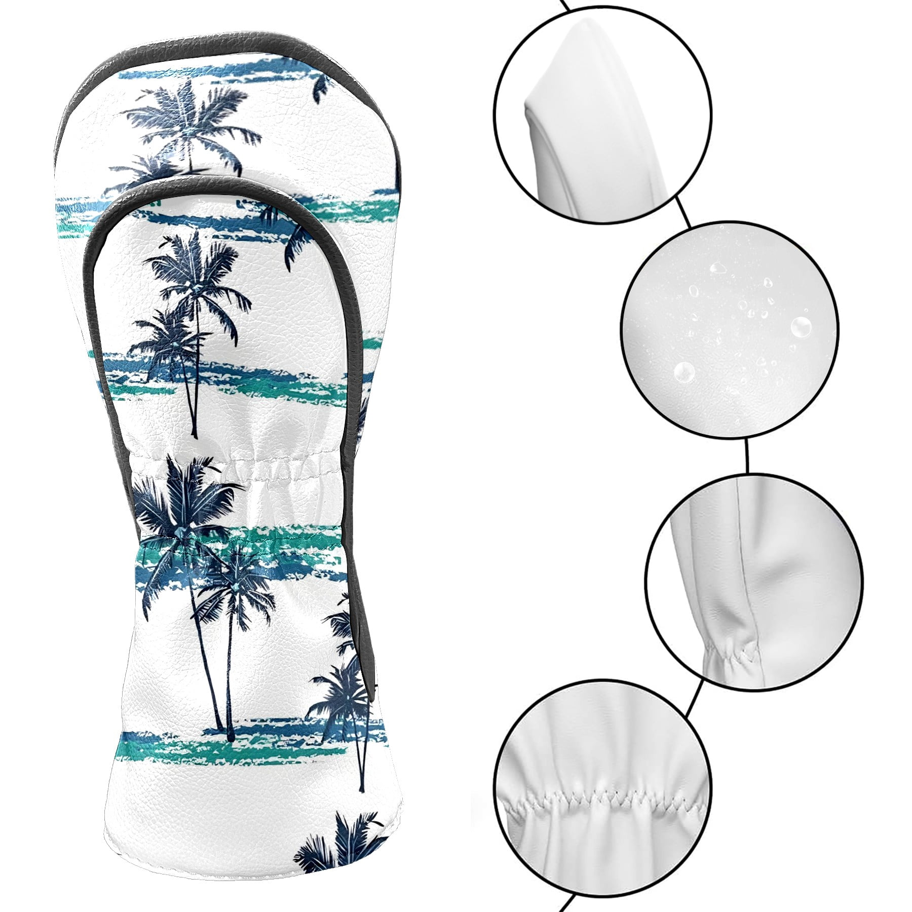 Golf Club Covers, While Palm Tree Premium PU Leather Driver Hybrid Putter Head Covers with Velvet Lining, Waterproof Golf Gifts for Men Women