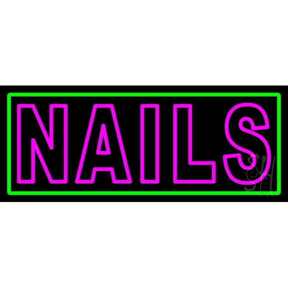 Pink Double Stroke Nails LED Neon Sign 10 x 24 - inches, Black Square Cut Acrylic Backing, with Dimmer - Bright and Premium built indoor LED Neon Sign for Defence Force.