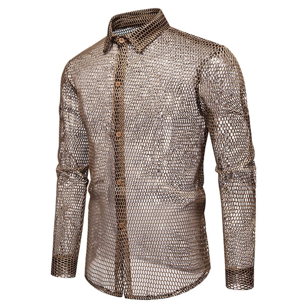 Blusa y camisa de manga larga con cuello vuelto para hombre, informal, a la moda, con botones sólidos, de poliéster, de manga larga y cuello vuelto.