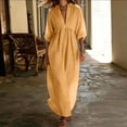 thumbnail image 2 of LIaqionyy Womens Maxi Dresses 3/4 Sleeve Summer Beach Dress V Neck Collar Flowy Cotton Linen Long Sundress, 2 of 7