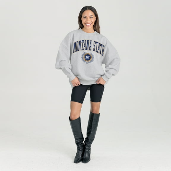 Women's Gameday Couture Ash Montana State Bobcats Oversized Tradition Refined Premium Fleece Sweatshirt