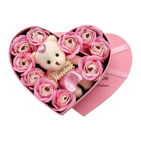 Set of 10 Roses with Teddy Bear Thornless Durable Gift Decorative