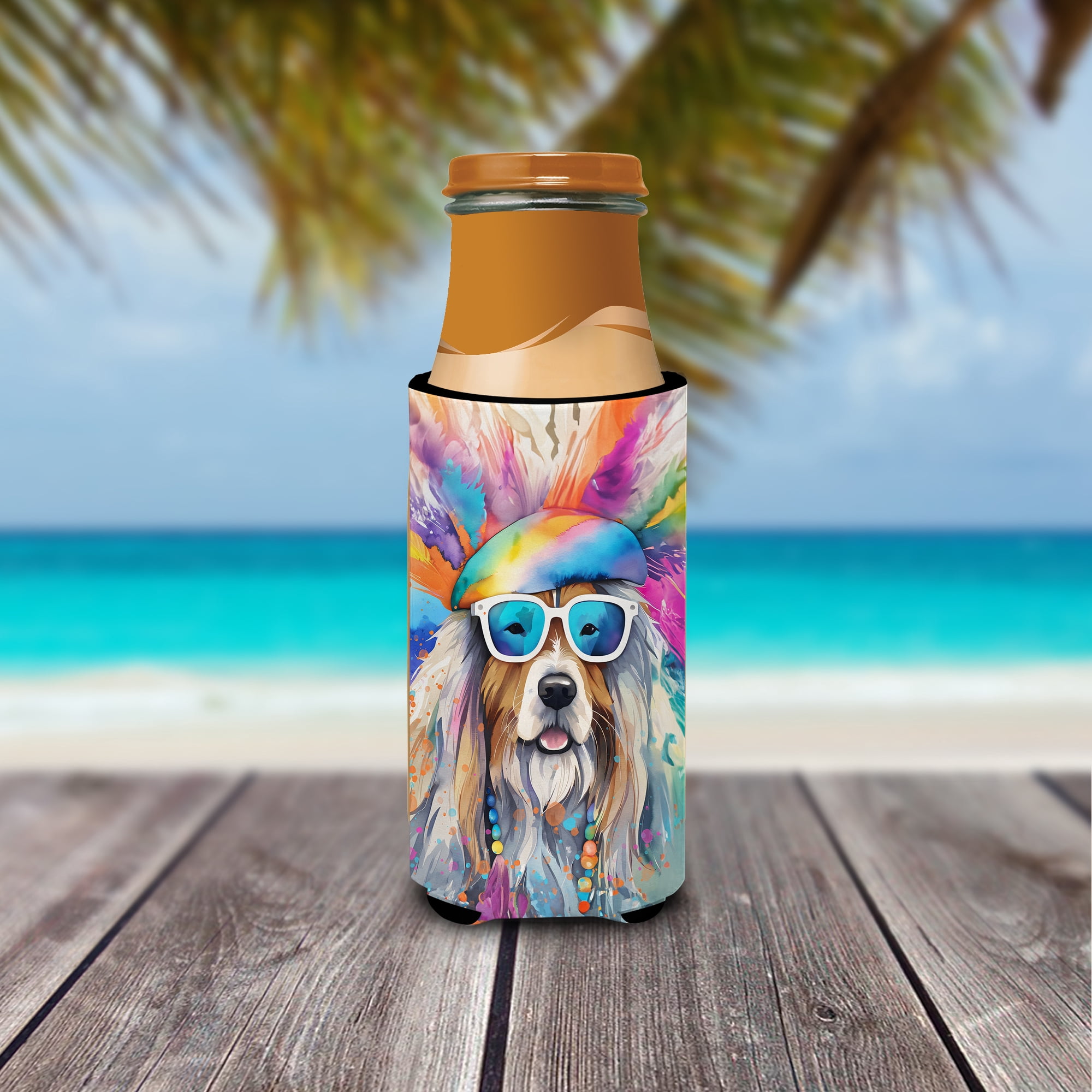 Bearded Collie Hippie Dawg Hugger for Ultra Slim Cans 4 in x 6.5 in