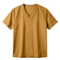 thumbnail image 4 of Men's Cotton Linen T-Shirts V Neck Premium Basic Short Sleeve Tees - Fitted Style, Ultra Soft, Comfort Tops Yellow, 4 of 8