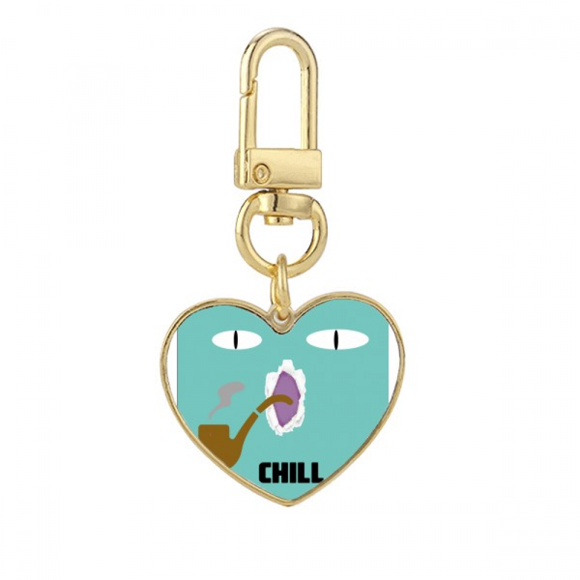 Blue Emotion Chill Smoke Cat Gold Heart Keychain Metal Keyring Holder