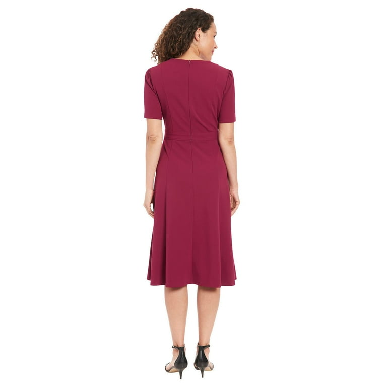 Women's London Times Solid Side Tab Fit & Flare Dress Color: Black Size: 16  - Walmart.com