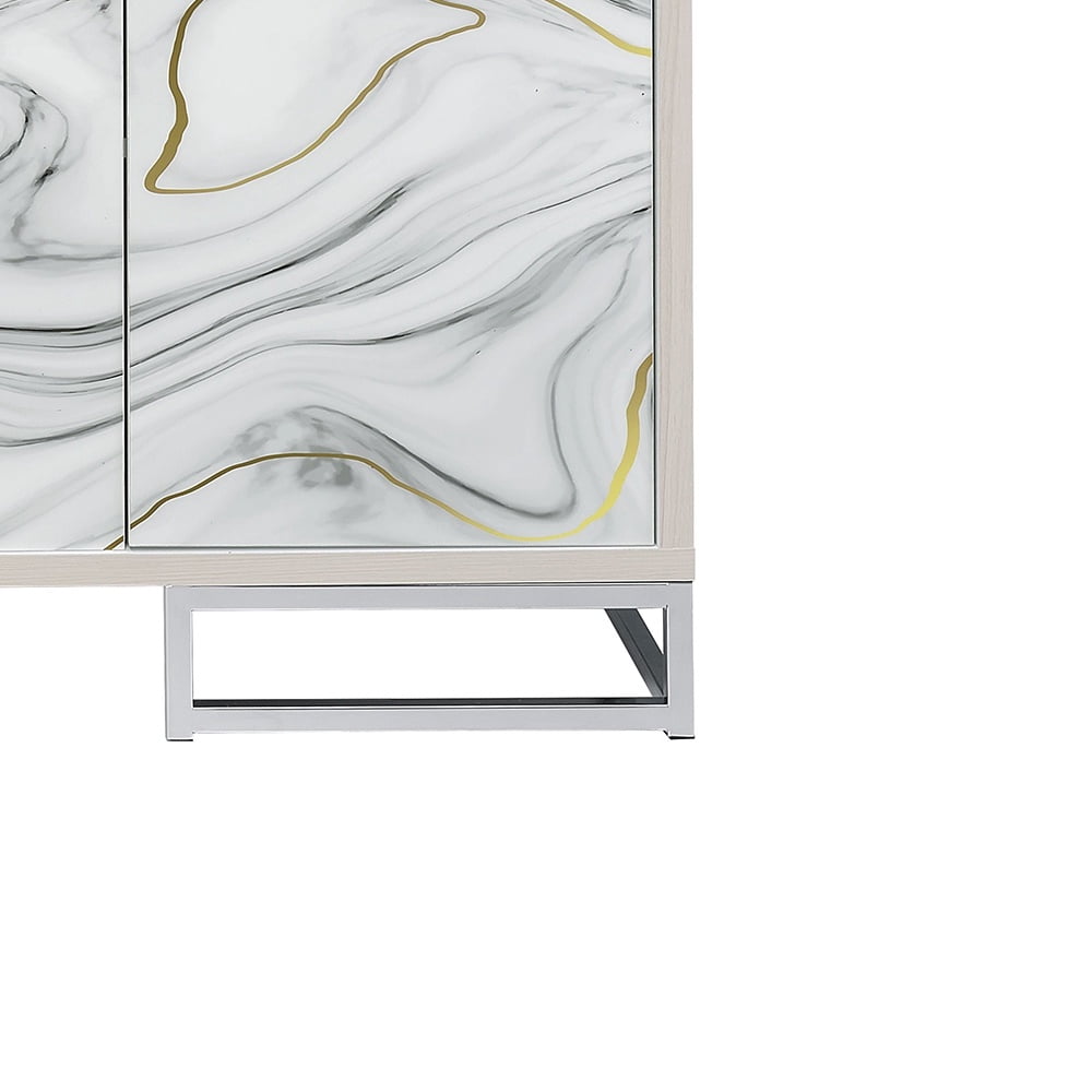 ACME Panos Contemporary Wood Console Cabinet with White Marble Print in Oak