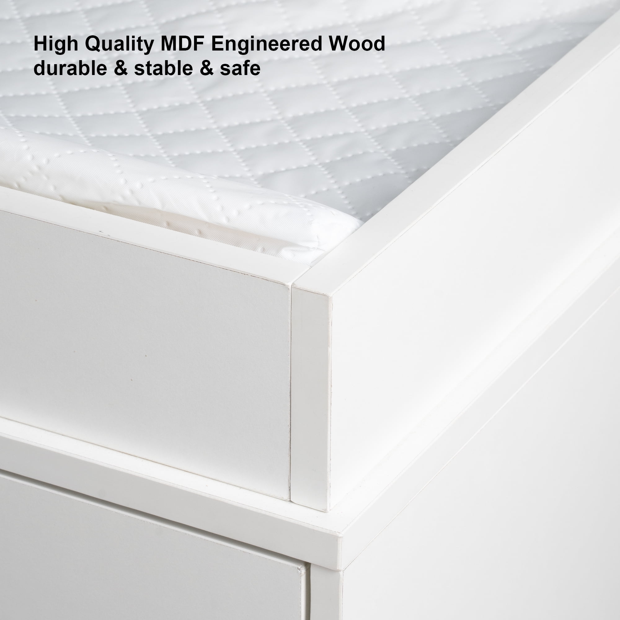 Sfugno Changing Table,3 Drawers Storage Dresser with Removable Pad,Baby Changing Table Safety Rail and Strap for Bedroom, Nursery,White