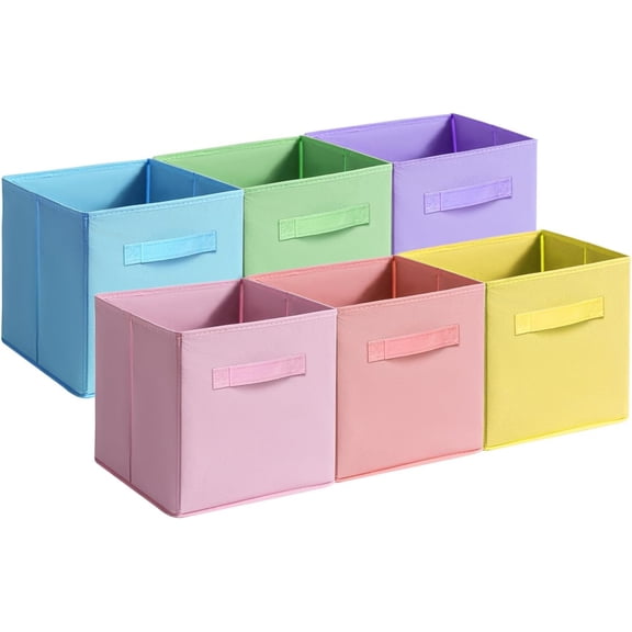 11-inch foldable Fabric Storage Bins - 6 Pack Collapsible Cube Organizer for Closet, Shelves & Living Space, Rainbow-colored Storage Boxes for Cube Storage -Foldable Storage Boxes with Handles for Cl