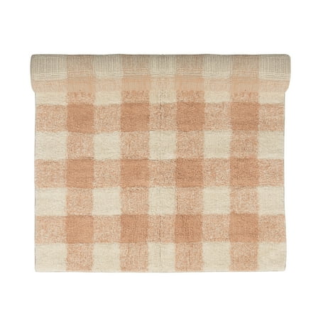 Creative Co-Op Cotton Tufted Rug with Plaid Pattern in Blush, Cream