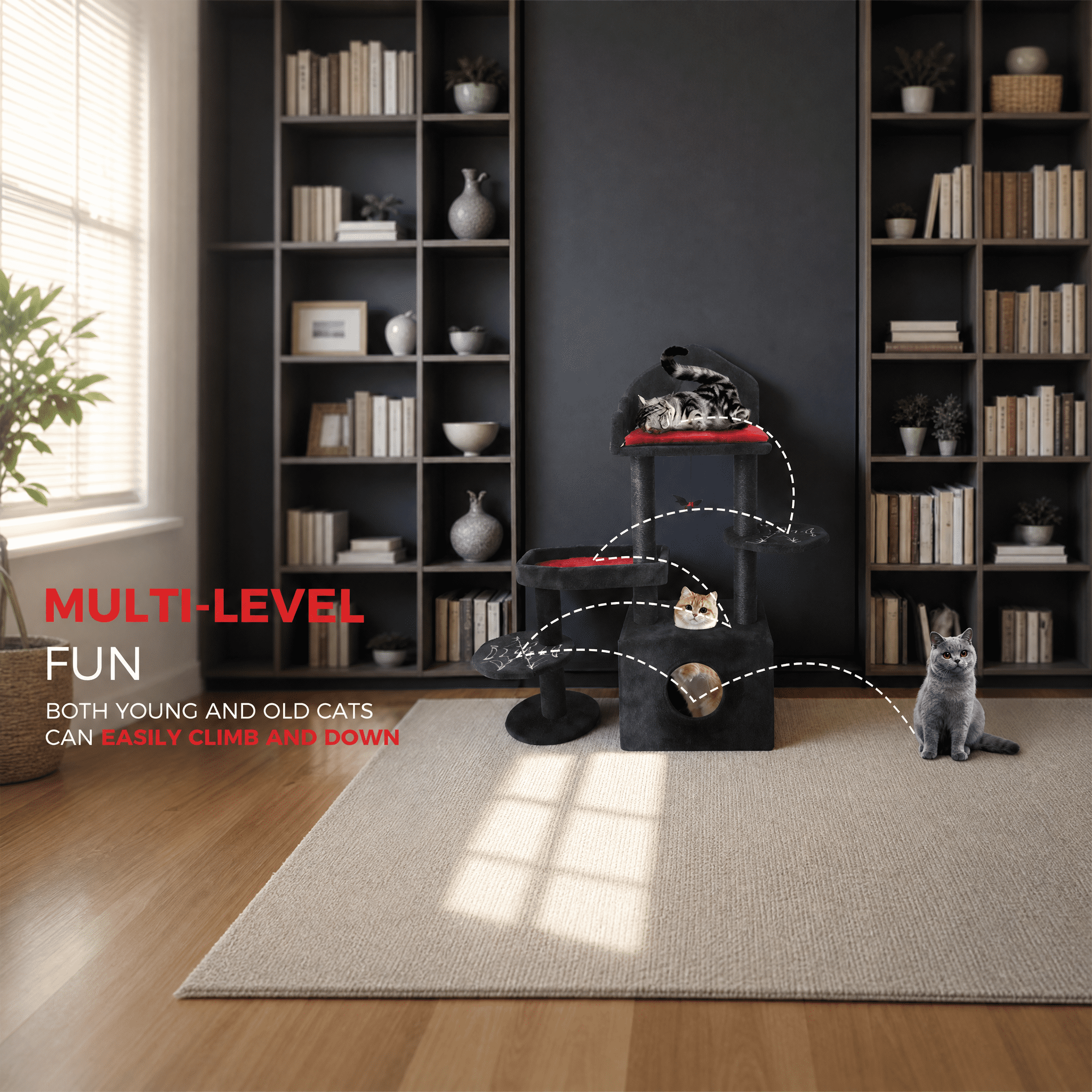 Gothic Cat Tree, Coffin-Shaped Platform, Soft Cushion, Scratching Posts, Halloween Home Decor
